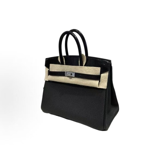 HERMES Birkin 25 Silver clasp platinum handbag 25 Women\'s Edition 89 Nior black